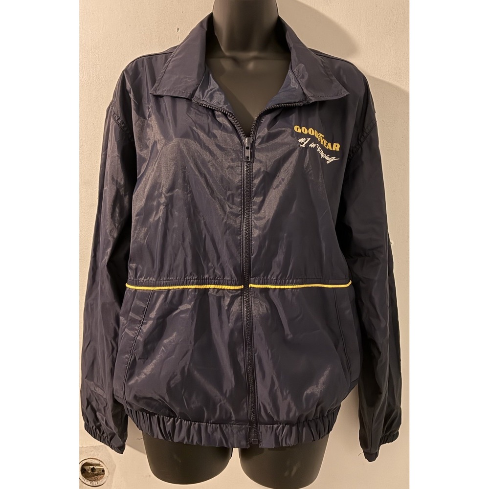 Goodyear 1 In Racing Vtg Windbreaker Small Zip Up Blue Jacket  Pockets Made USA